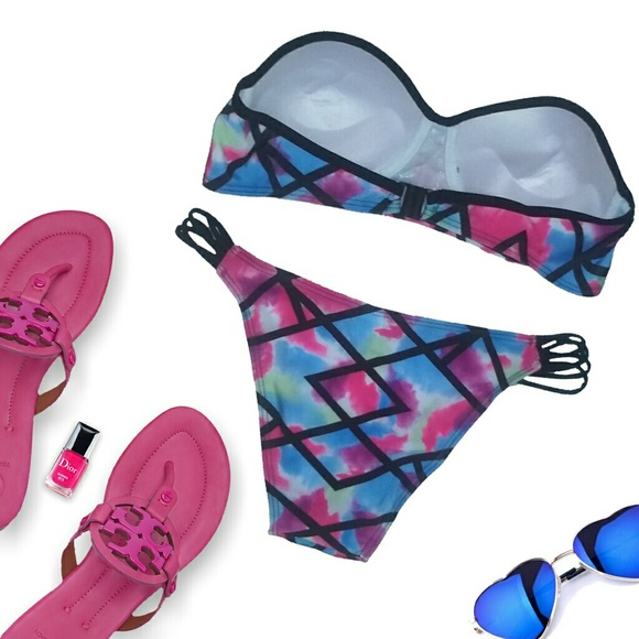 Geometric watercolor push up bikini S M L - Picture 3 of 3